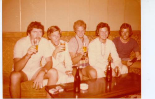 Keith, Jim , Paul, Johnno & Peter cool beer at Hotel de Paris